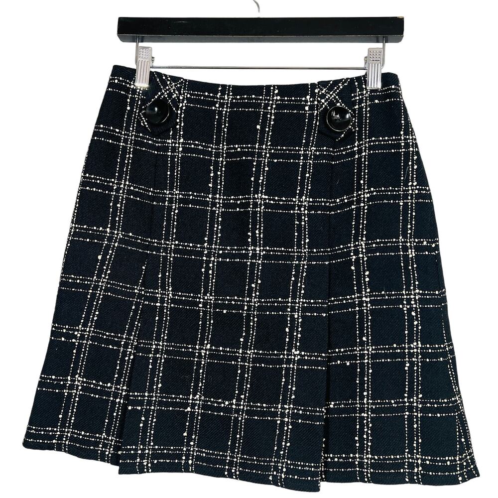 Vintage Nanette Lepore Wool Skirt A Line Schoolgirl Black White - 2